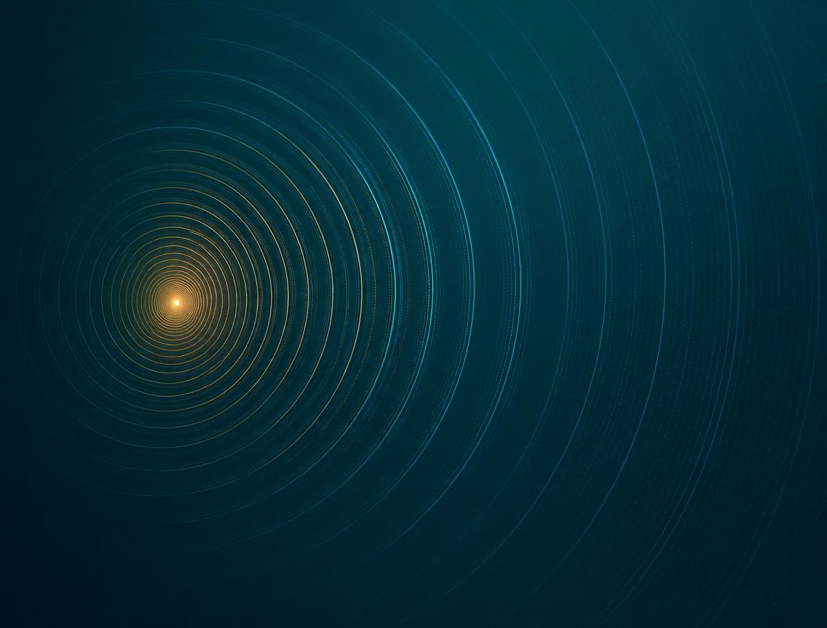 Illustration of acoustic shockwave energy radiating outward from a single point